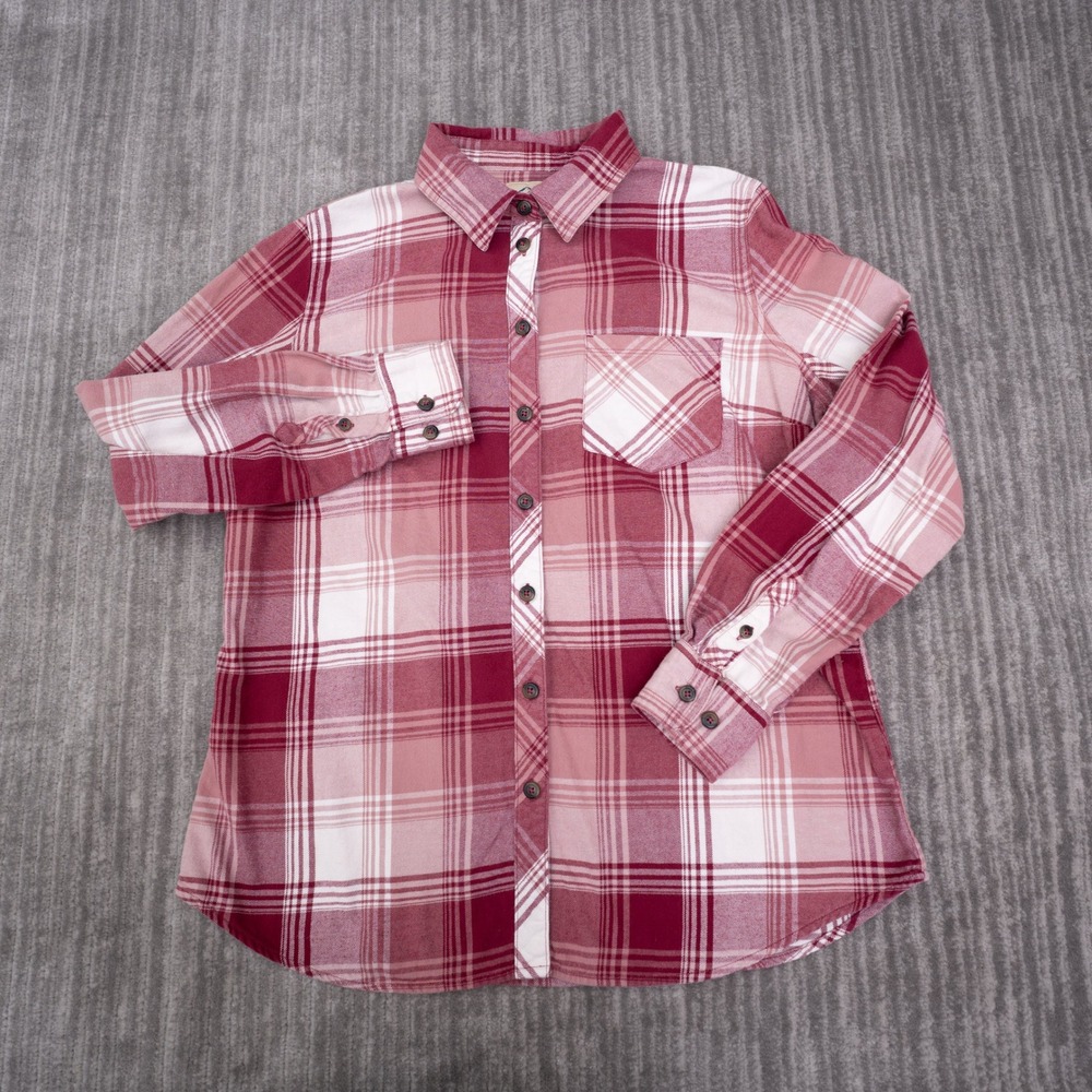 Blue Mountain Flannel Shirt Womens M Red Plaid Excellent Long Sleeve Button Up